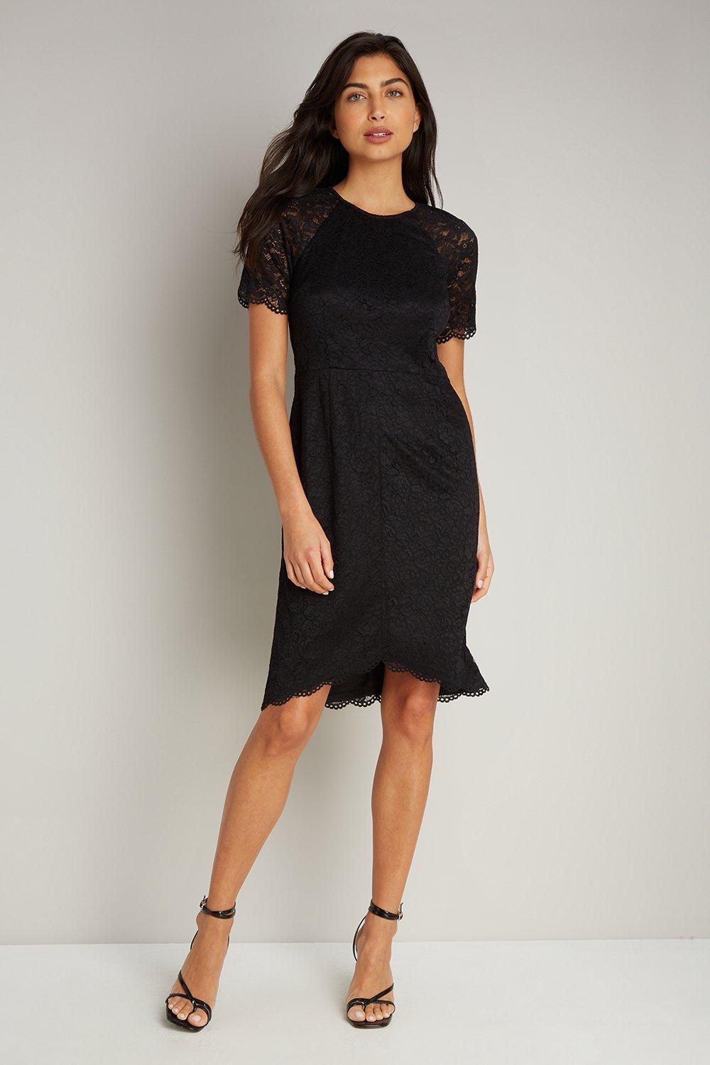 Petite Black Sheer Sleeve Dress | Wallis UK